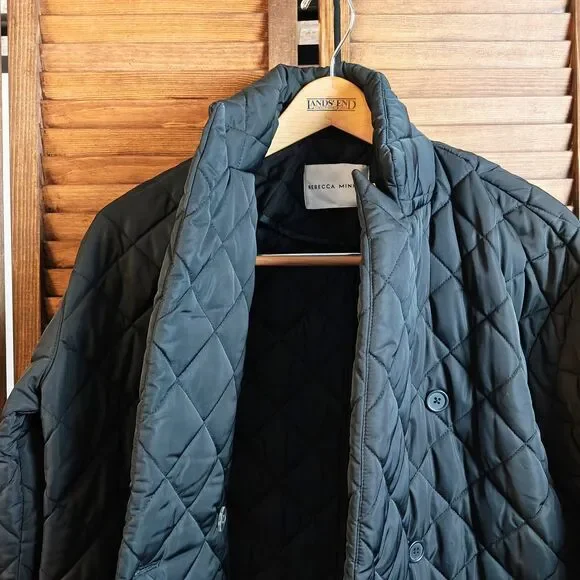 Rebecca Minkoff Quilted Twill Long Coat Black Womens Size S - Picture 7 of 15